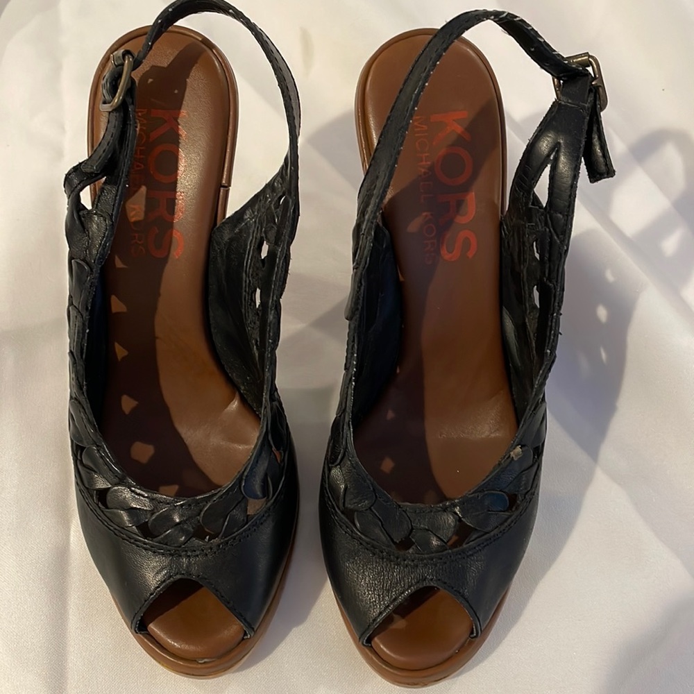 Michael Kors Leather Peep-Toe Wedge Heels Shoes